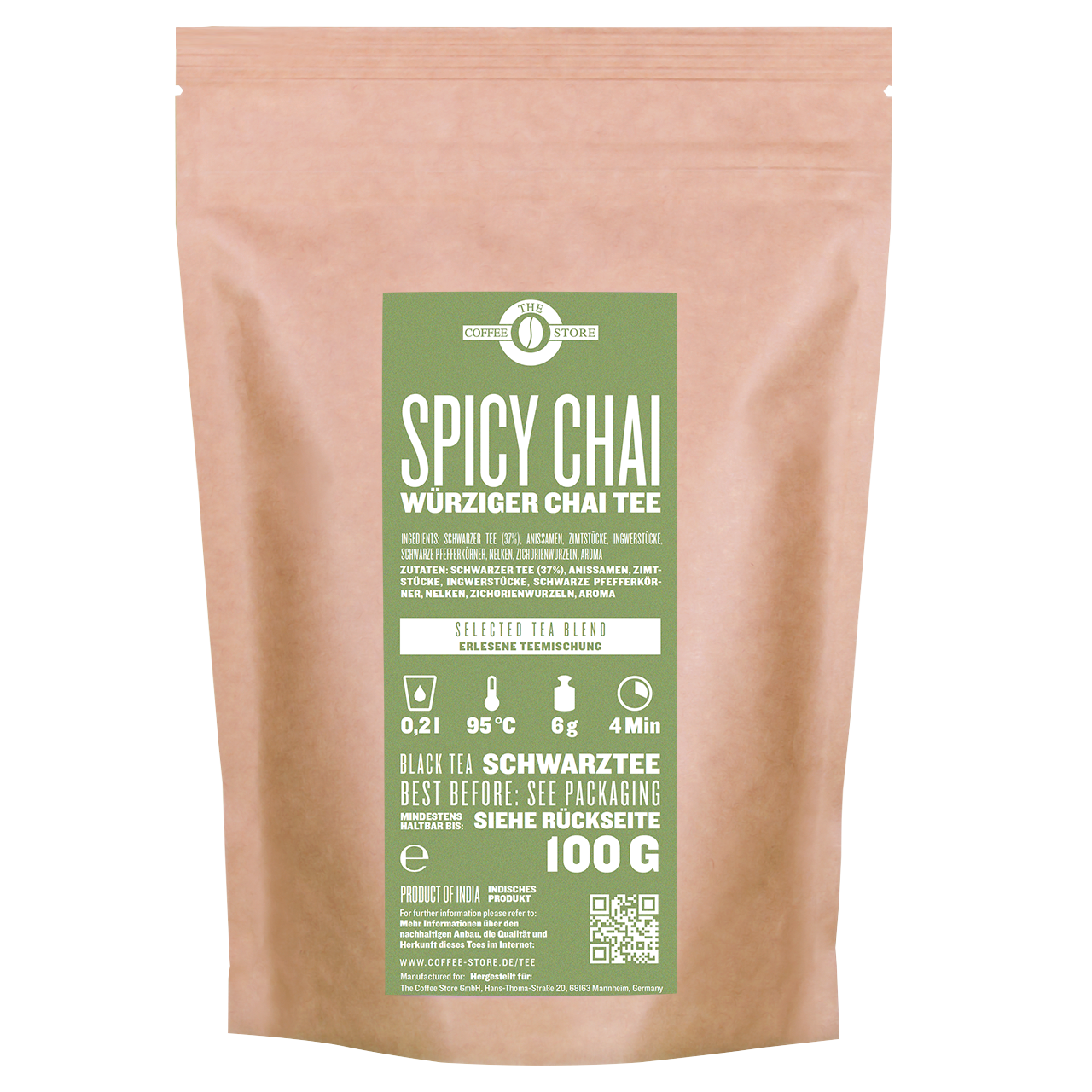 Eine Tüte Spicy Chai Tee von The Coffee Store.